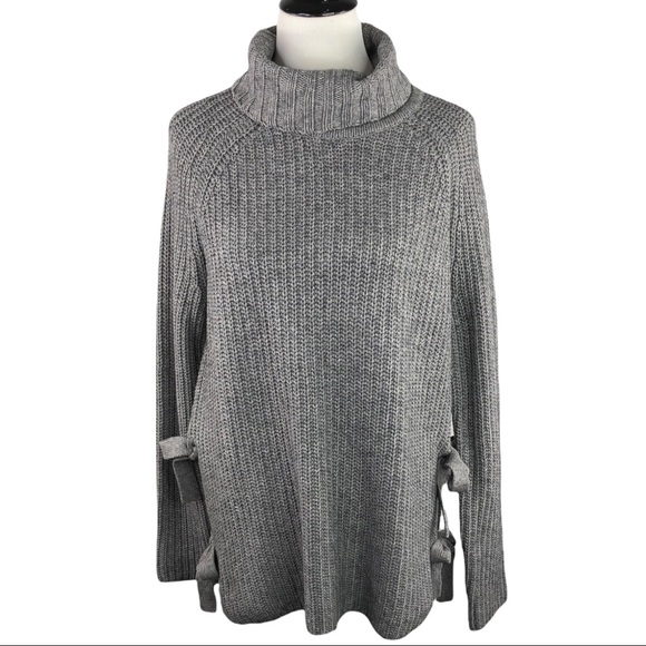 🆕 UGG Ceanne Heather Gray Chunky Knit Turtleneck Sweater w/ Side Bow Details - Picture 6 of 11